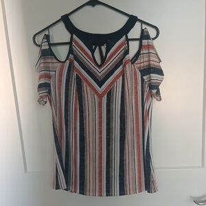 Chic Multicolor Striped Cold Shoulder Blouse